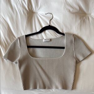 Aritzia Cream Ribbed Fitted Crop Top